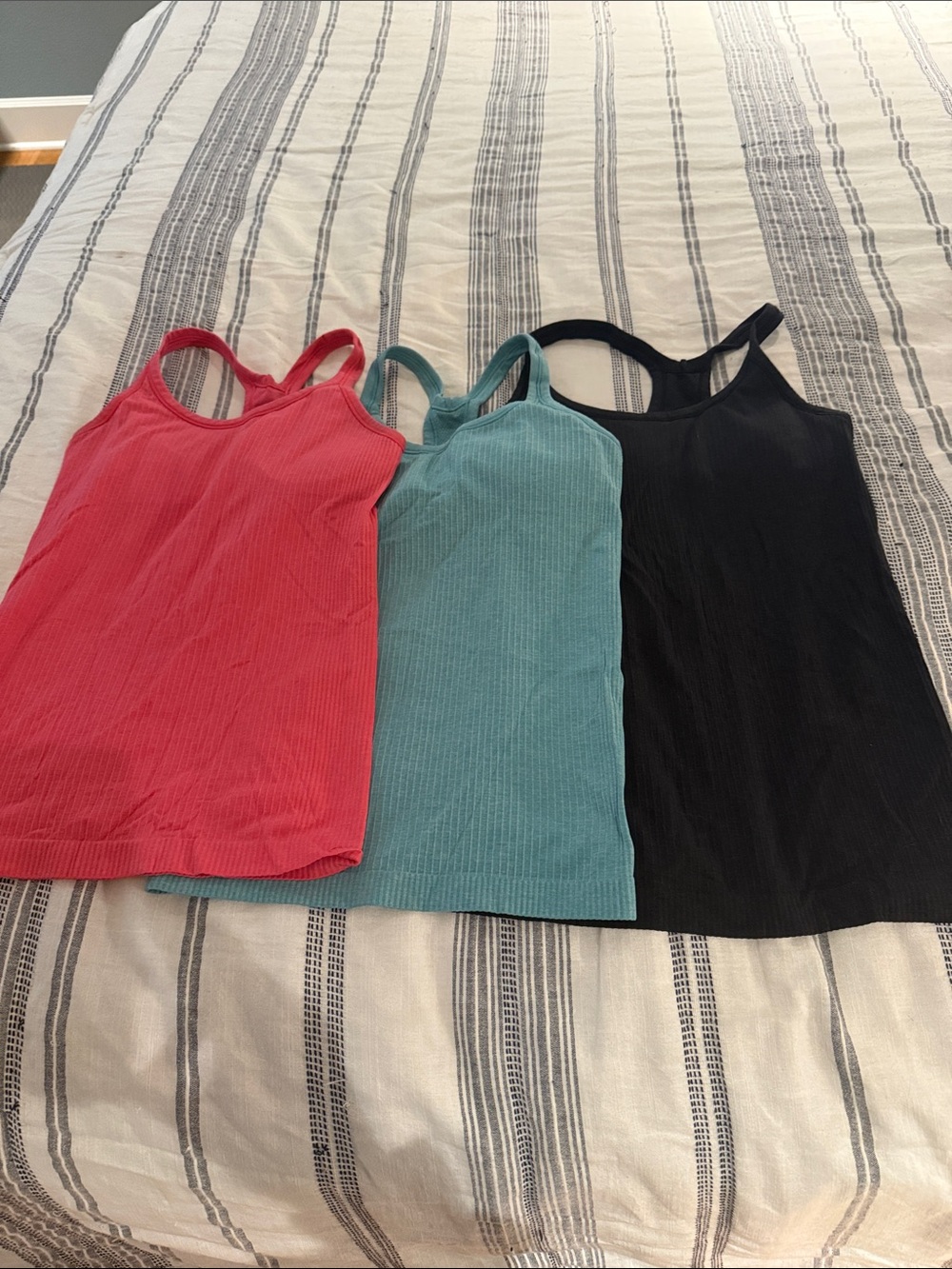 lululemon athletica Ribbed Racerback Tank Trio - Coral, Teal & Black